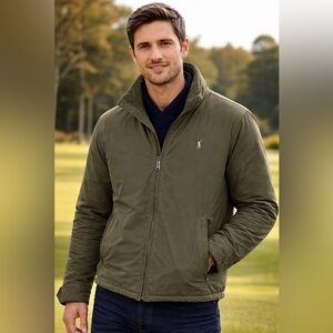 Polo Ralph Lauren Men's Olive Green Khaki Zip Jacket Fleece Lined Insulated Sz M